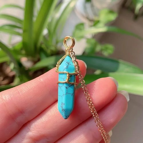 Reiki Healing Jewelry Natural Stone Pendant Wire Wrap Hexagonal Bullet Amethysts Quartz Crystal Necklace Pendulum Chakra Pendulo