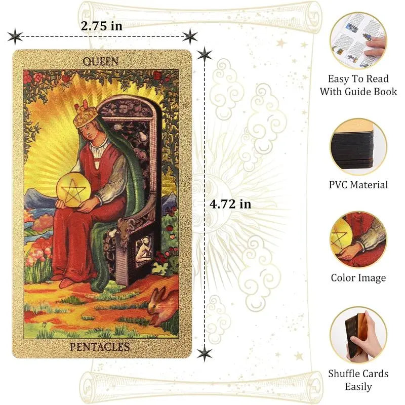 78 Tarot Cards with Guide Book,Rider Waite Tarot Deck,Gold Foil Tarot Cards Deck for Beginners Waterproof and Durable