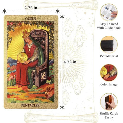 78 Tarot Cards with Guide Book,Rider Waite Tarot Deck,Gold Foil Tarot Cards Deck for Beginners Waterproof and Durable