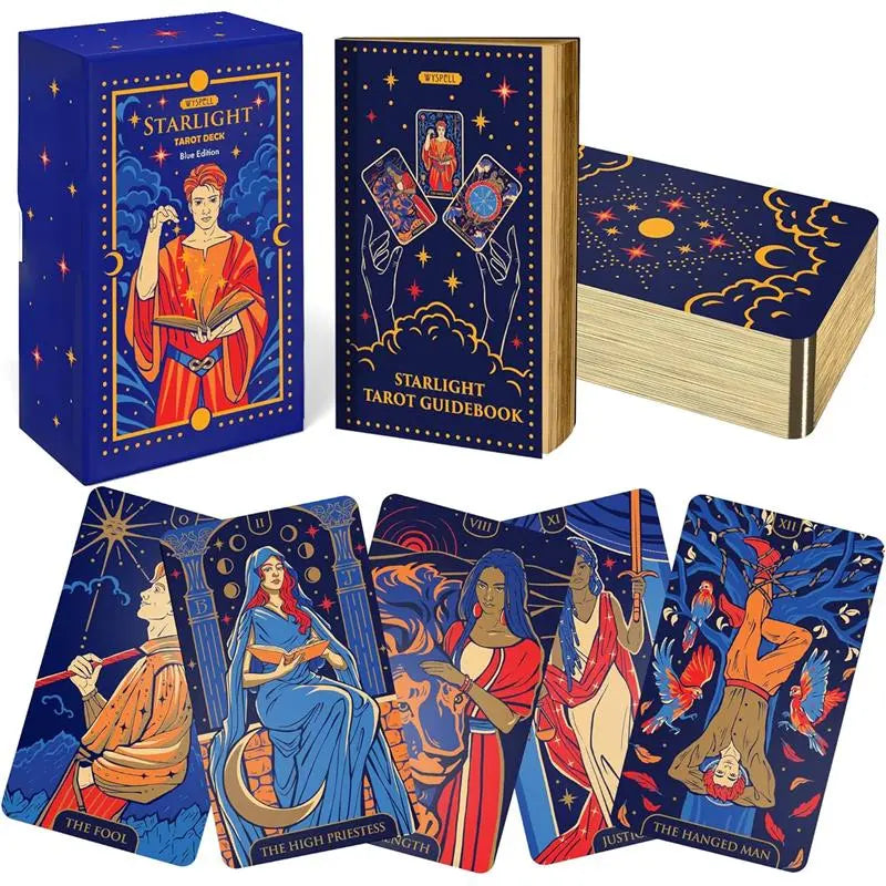 Tarot Cards: Starlight Tarot Deck with Guide Book - Unique Tarot Card Deck for Beginners - Modern Fortune Telling Cards (Blue)