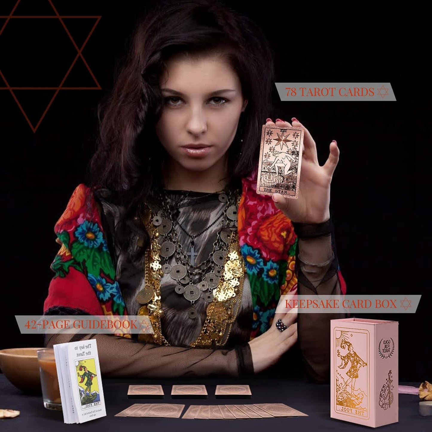Waterproof Tarot Cards with Meanings on Them Gold Tarot Cards with Guide Book Gold Foil for Beginners 78 Classic Origina Rider Waite Taro Deck Fortune Telling Game