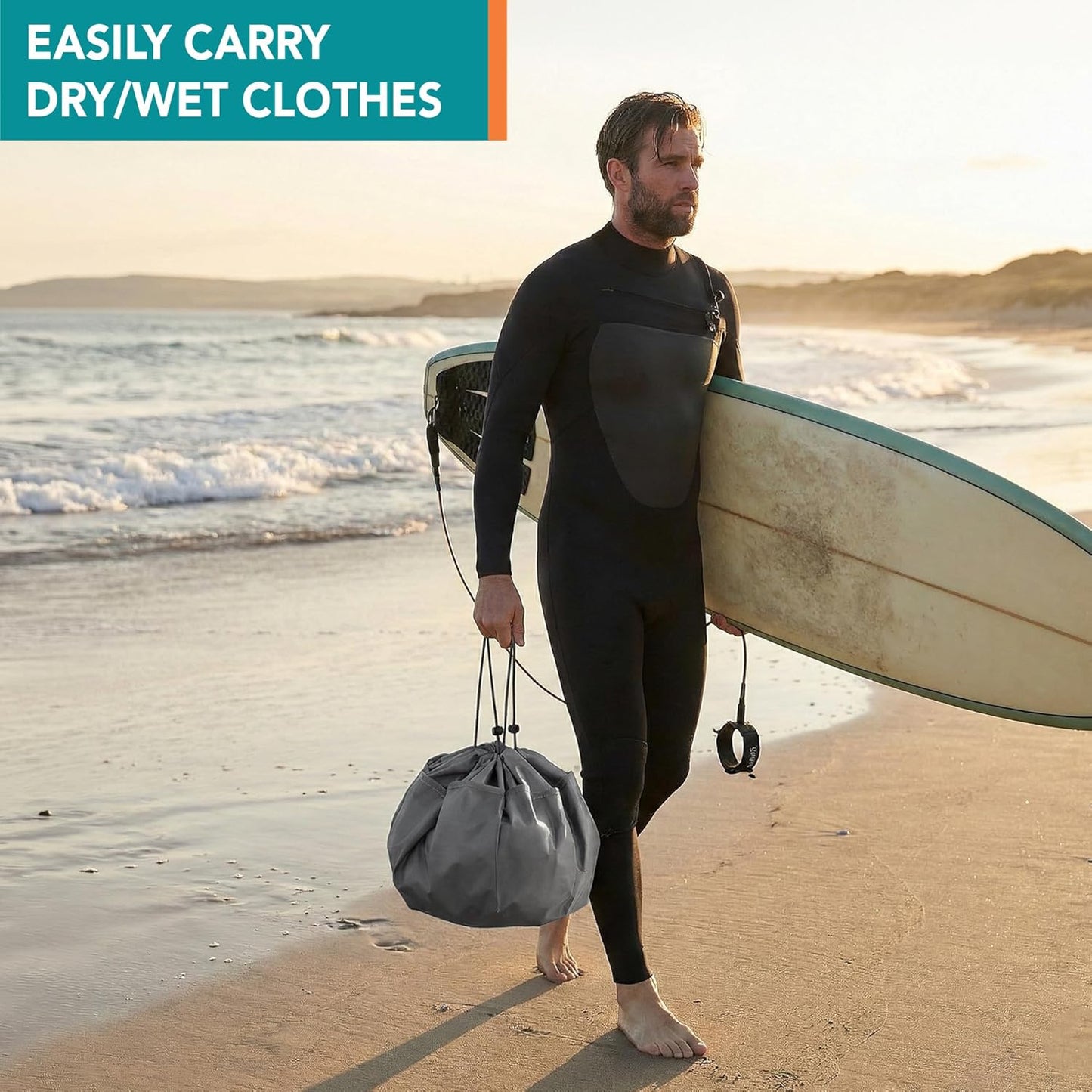 Wetsuit Changing Mat & Waterproof Surf Bag – Drawstring Dry Bag for Surfing, Kayaking & Beach – 30” Leakproof Portable Gear Mat