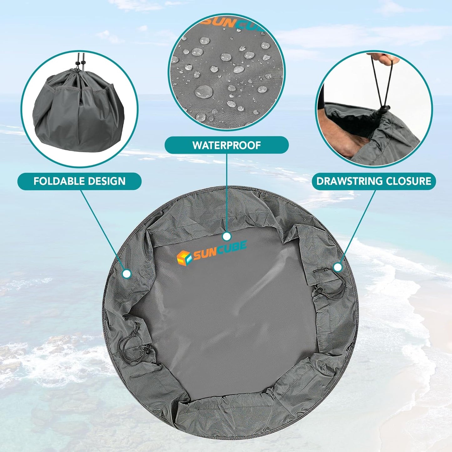 Wetsuit Changing Mat & Waterproof Surf Bag – Drawstring Dry Bag for Surfing, Kayaking & Beach – 30” Leakproof Portable Gear Mat