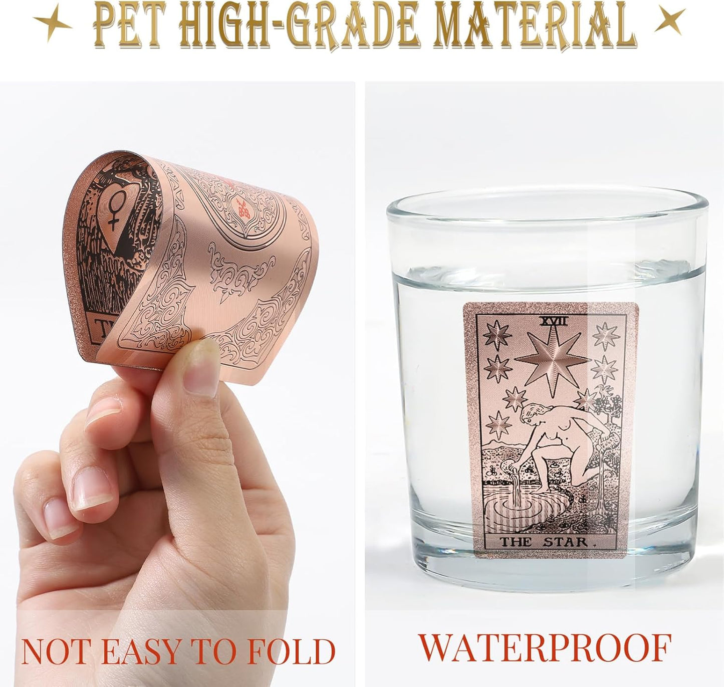 Waterproof Tarot Cards with Meanings on Them Gold Tarot Cards with Guide Book Gold Foil for Beginners 78 Classic Origina Rider Waite Taro Deck Fortune Telling Game