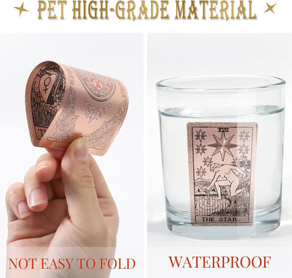 Waterproof Tarot Cards with Meanings on Them Gold Tarot Cards with Guide Book Gold Foil for Beginners 78 Classic Origina Rider Waite Taro Deck Fortune Telling Game