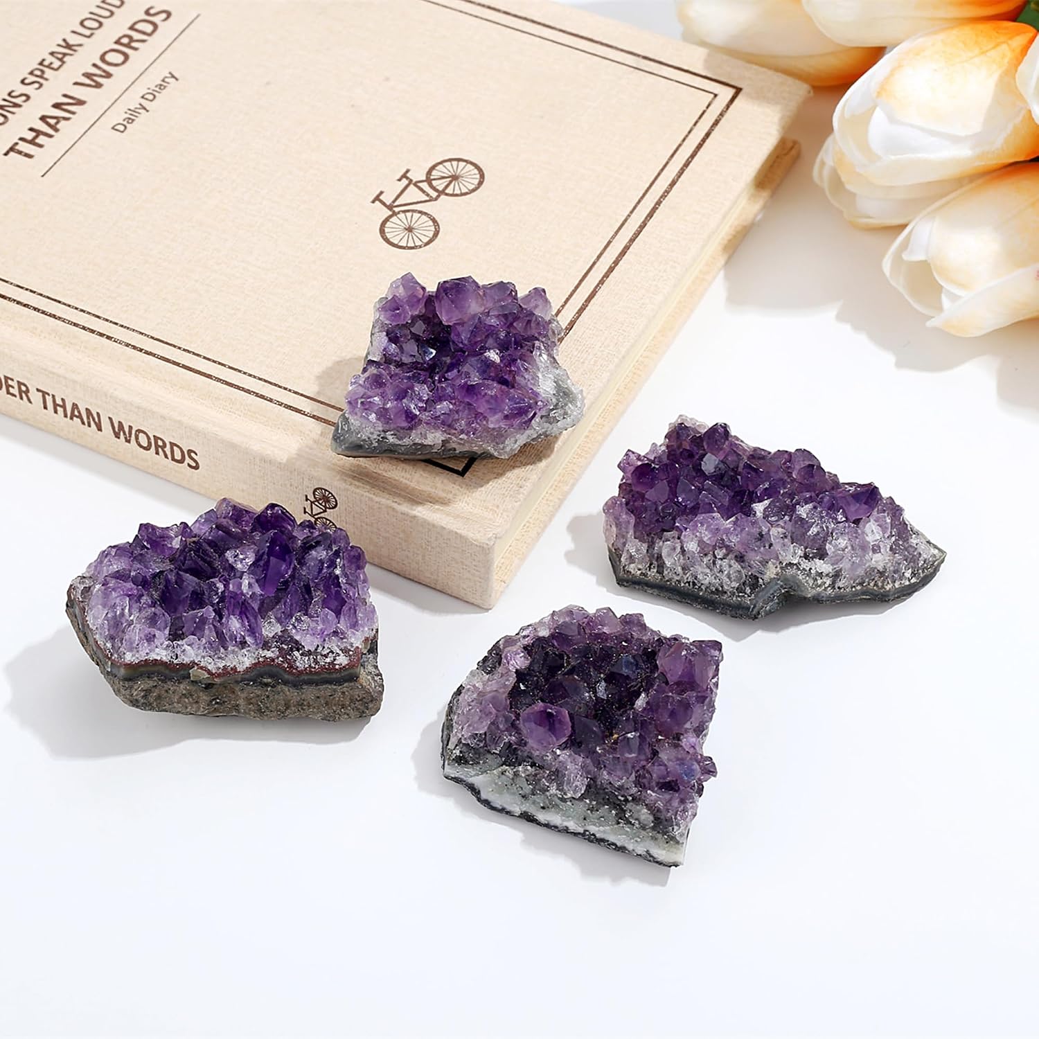 Amethyst Crystal Cluster Rock Geode Gemstones Purple Raw Crystals Stone Rock Collection Raw Energy Balance Reiki Home Decor Friendship Gifts for Women 50-70G