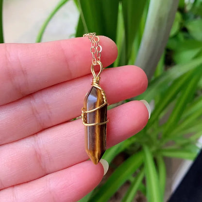 Reiki Healing Jewelry Natural Stone Pendant Wire Wrap Hexagonal Bullet Amethysts Quartz Crystal Necklace Pendulum Chakra Pendulo