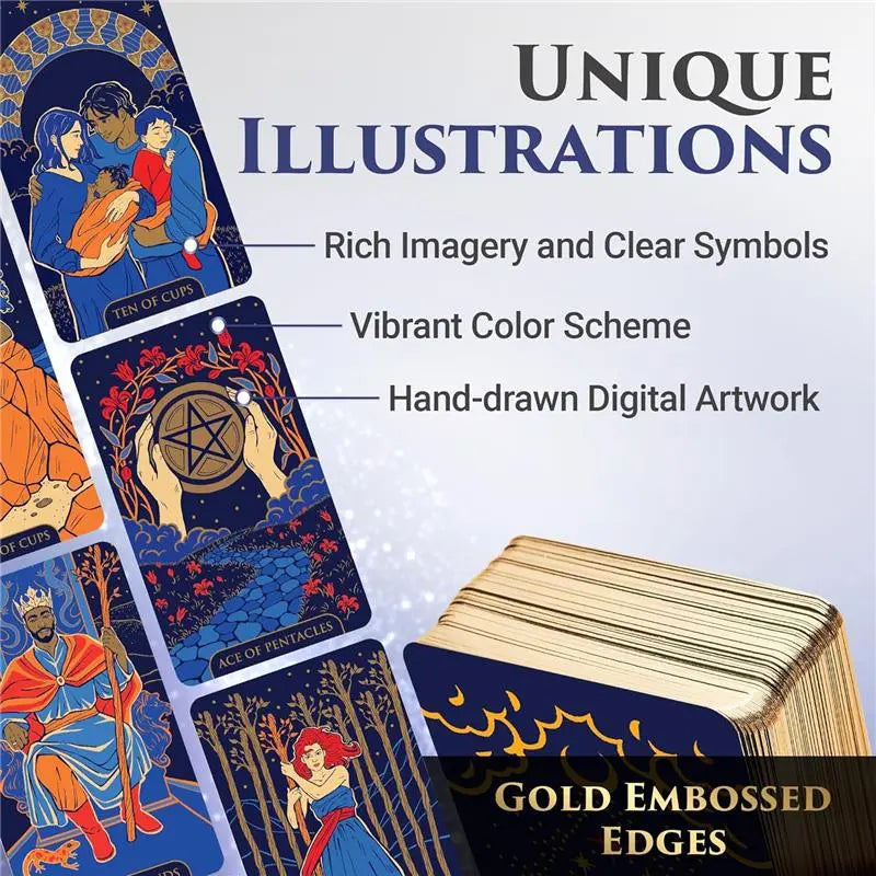 Tarot Cards: Starlight Tarot Deck with Guide Book - Unique Tarot Card Deck for Beginners - Modern Fortune Telling Cards (Blue)