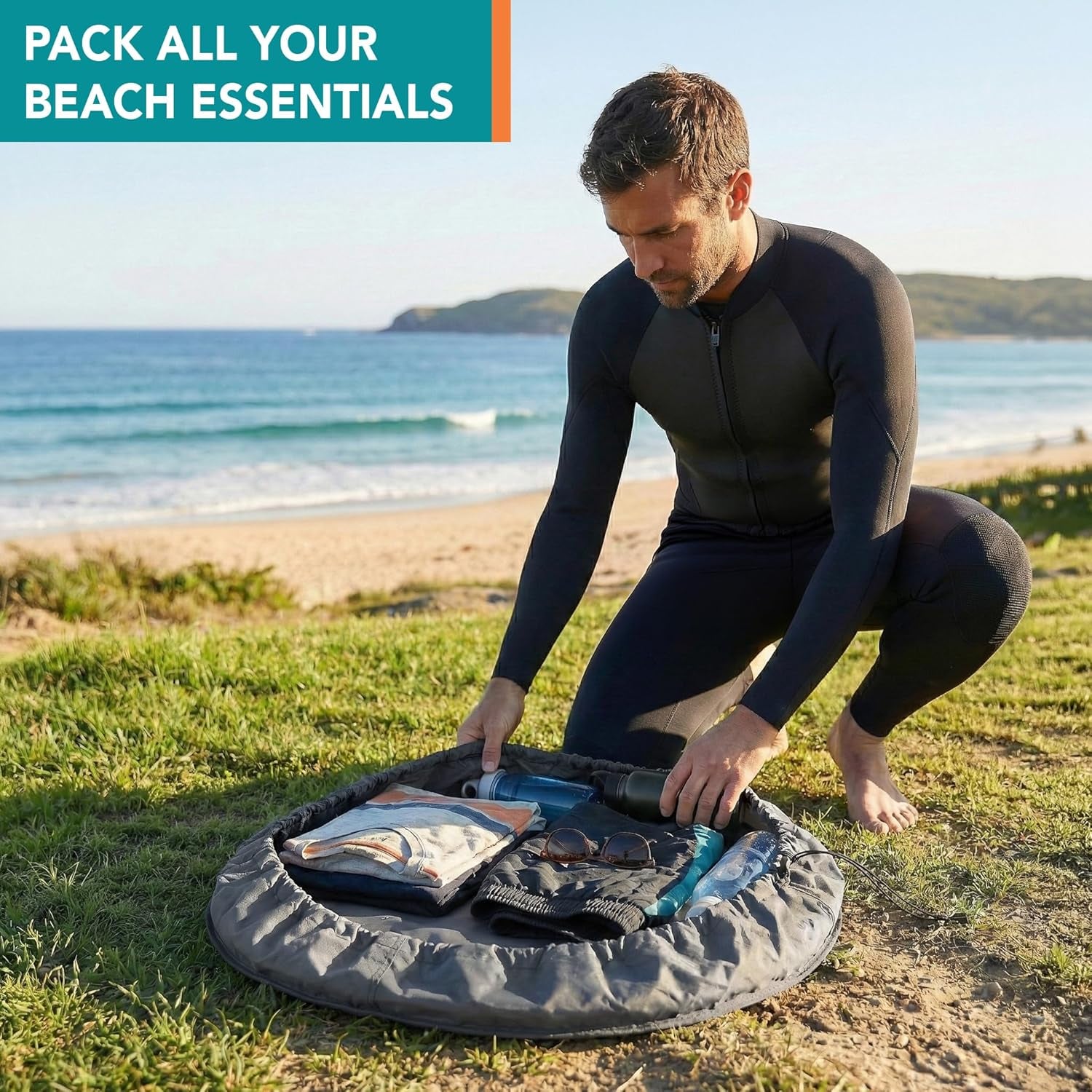 Wetsuit Changing Mat & Waterproof Surf Bag – Drawstring Dry Bag for Surfing, Kayaking & Beach – 30” Leakproof Portable Gear Mat