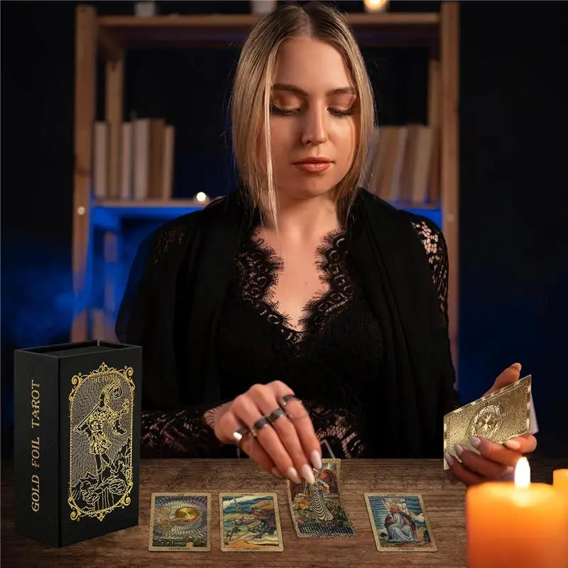 78 Tarot Cards with Guide Book,Rider Waite Tarot Deck,Gold Foil Tarot Cards Deck for Beginners Waterproof and Durable