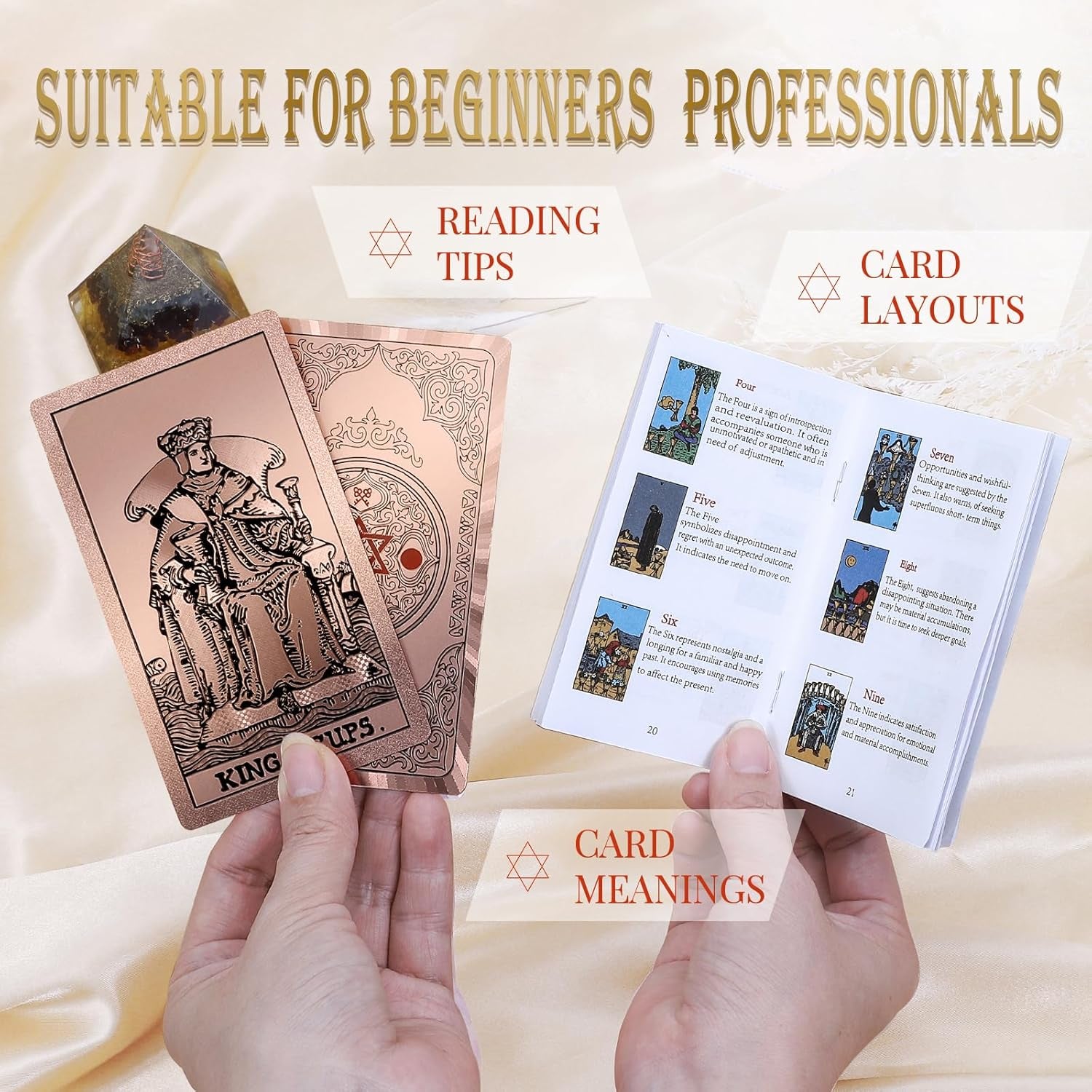 Waterproof Tarot Cards with Meanings on Them Gold Tarot Cards with Guide Book Gold Foil for Beginners 78 Classic Origina Rider Waite Taro Deck Fortune Telling Game