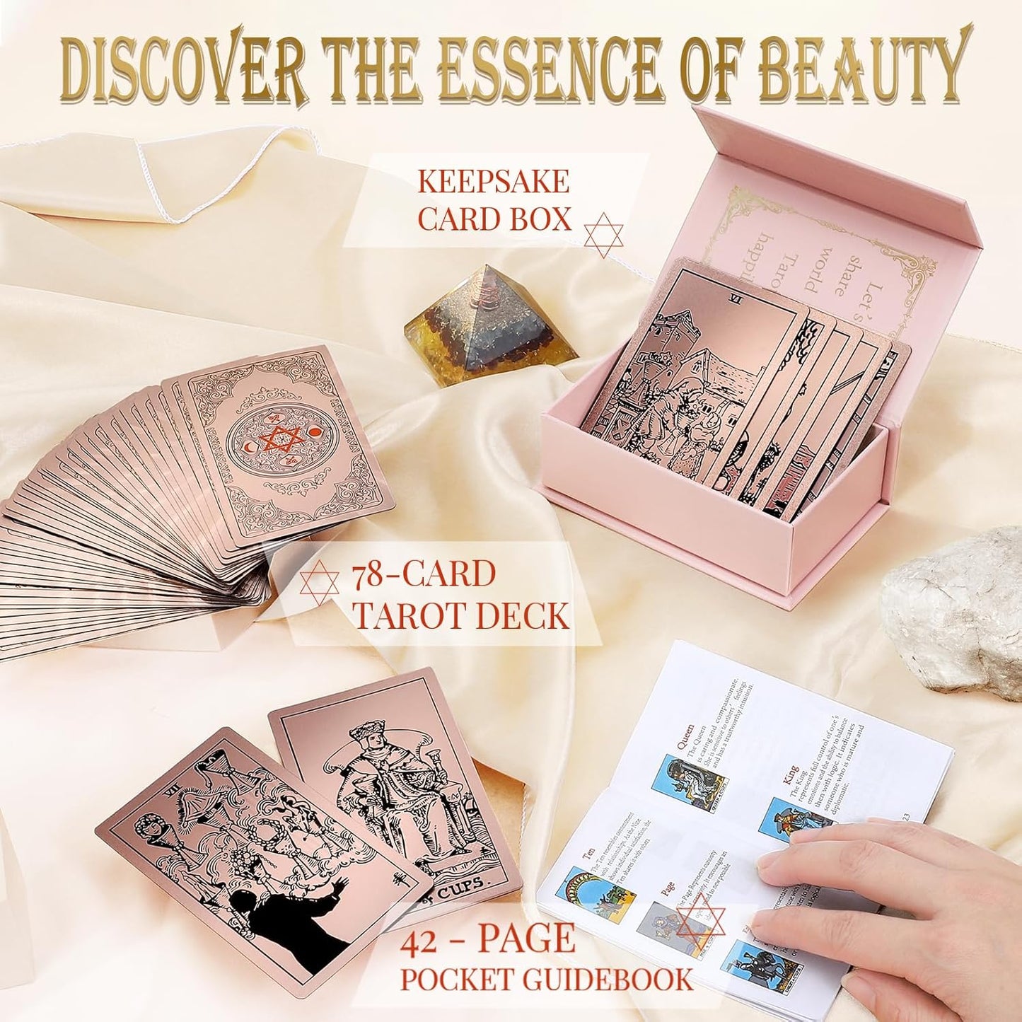 Waterproof Tarot Cards with Meanings on Them Gold Tarot Cards with Guide Book Gold Foil for Beginners 78 Classic Origina Rider Waite Taro Deck Fortune Telling Game