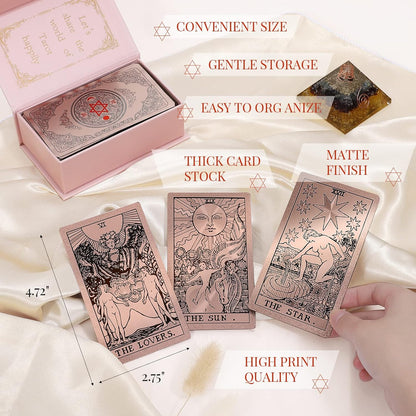 Waterproof Tarot Cards with Meanings on Them Gold Tarot Cards with Guide Book Gold Foil for Beginners 78 Classic Origina Rider Waite Taro Deck Fortune Telling Game