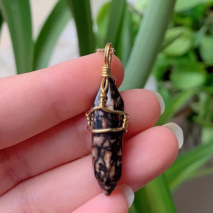 Reiki Healing Jewelry Natural Stone Pendant Wire Wrap Hexagonal Bullet Amethysts Quartz Crystal Necklace Pendulum Chakra Pendulo