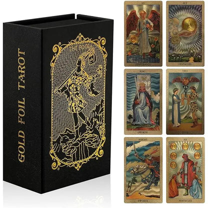 78 Tarot Cards with Guide Book,Rider Waite Tarot Deck,Gold Foil Tarot Cards Deck for Beginners Waterproof and Durable