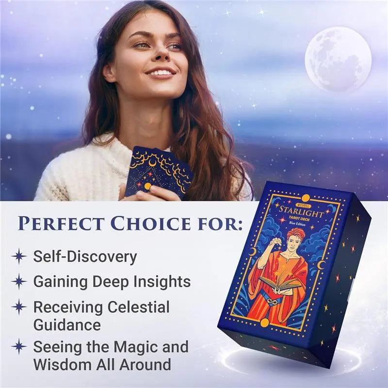 Tarot Cards: Starlight Tarot Deck with Guide Book - Unique Tarot Card Deck for Beginners - Modern Fortune Telling Cards (Blue)
