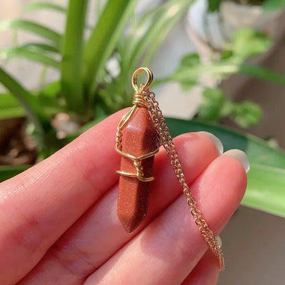 Reiki Healing Jewelry Natural Stone Pendant Wire Wrap Hexagonal Bullet Amethysts Quartz Crystal Necklace Pendulum Chakra Pendulo